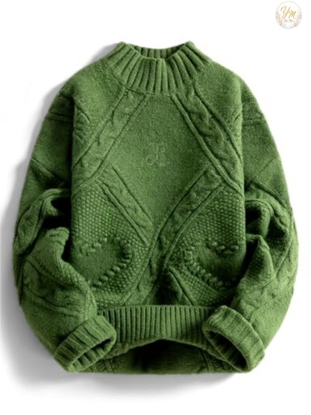 Oversized Cable Knit Chunky Sweater Mock Neck Long Sleeve Pullover
